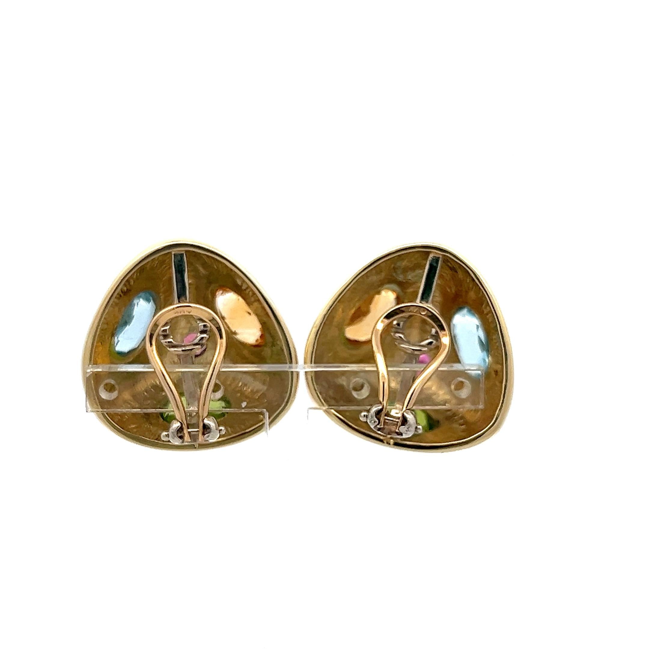14K Yellow Gold Clip On Earrings 0.45ct Diamonds 0.4ct Ruby & Multi Gemstones