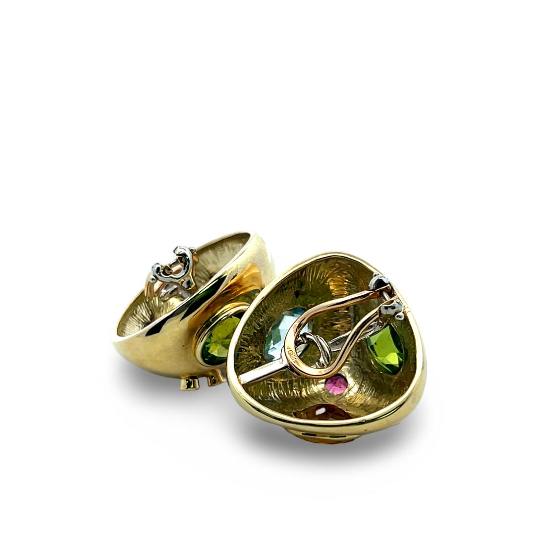 14K Yellow Gold Clip On Earrings 0.45ct Diamonds 0.4ct Ruby & Multi Gemstones