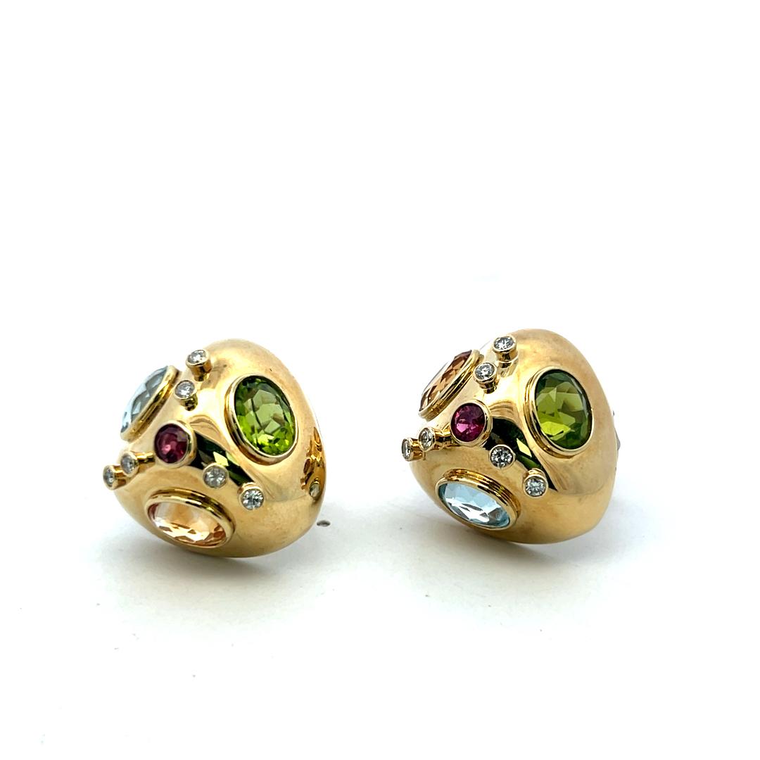 14K Yellow Gold Clip On Earrings 0.45ct Diamonds 0.4ct Ruby & Multi Gemstones