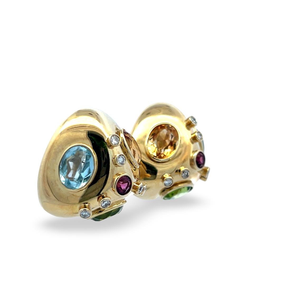 14K Yellow Gold Clip On Earrings 0.45ct Diamonds 0.4ct Ruby & Multi Gemstones