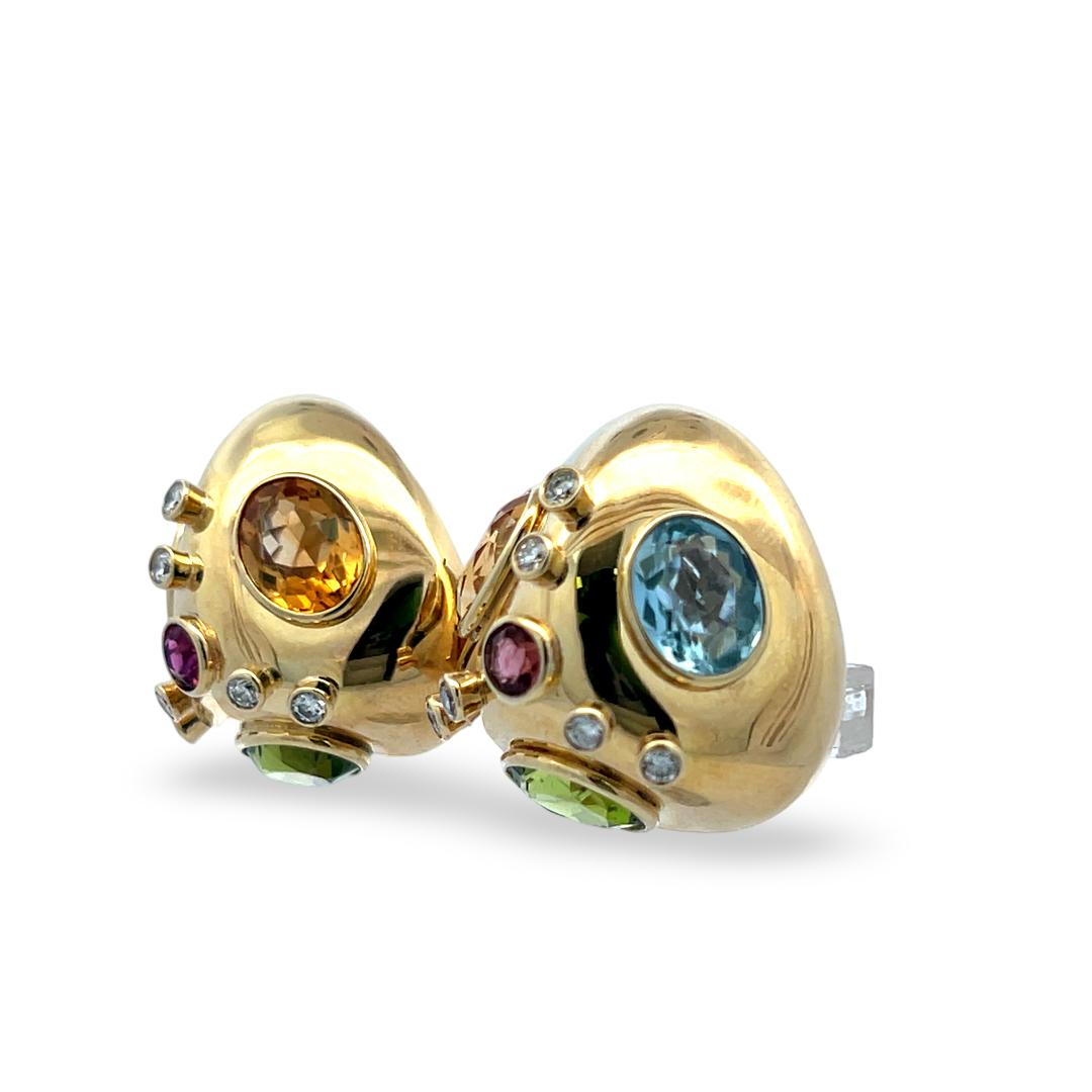 14K Yellow Gold Clip On Earrings 0.45ct Diamonds 0.4ct Ruby & Multi Gemstones