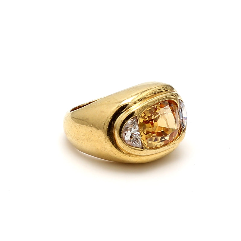 3.92 Carat Sapphire 0.70 Carat Diamond 18K Yellow Gold Cocktail Ring