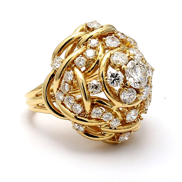 5.02 Carat Round Brilliant Diamond 14 Karat Yellow Gold Cocktail Ring