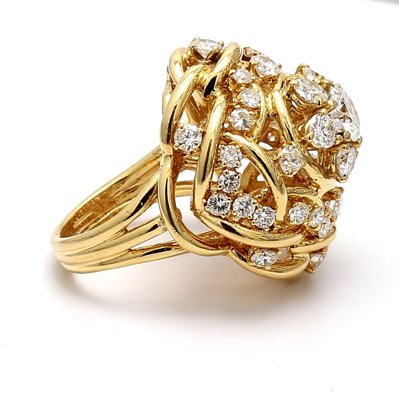 5.02 Carat Round Brilliant Diamond 14 Karat Yellow Gold Cocktail Ring