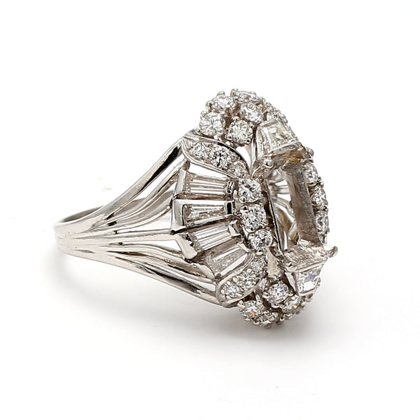 Tiffany & Co 2.84 Carat Round Brilliant and Baguette Diamond Platinum Semi Mount Ring
