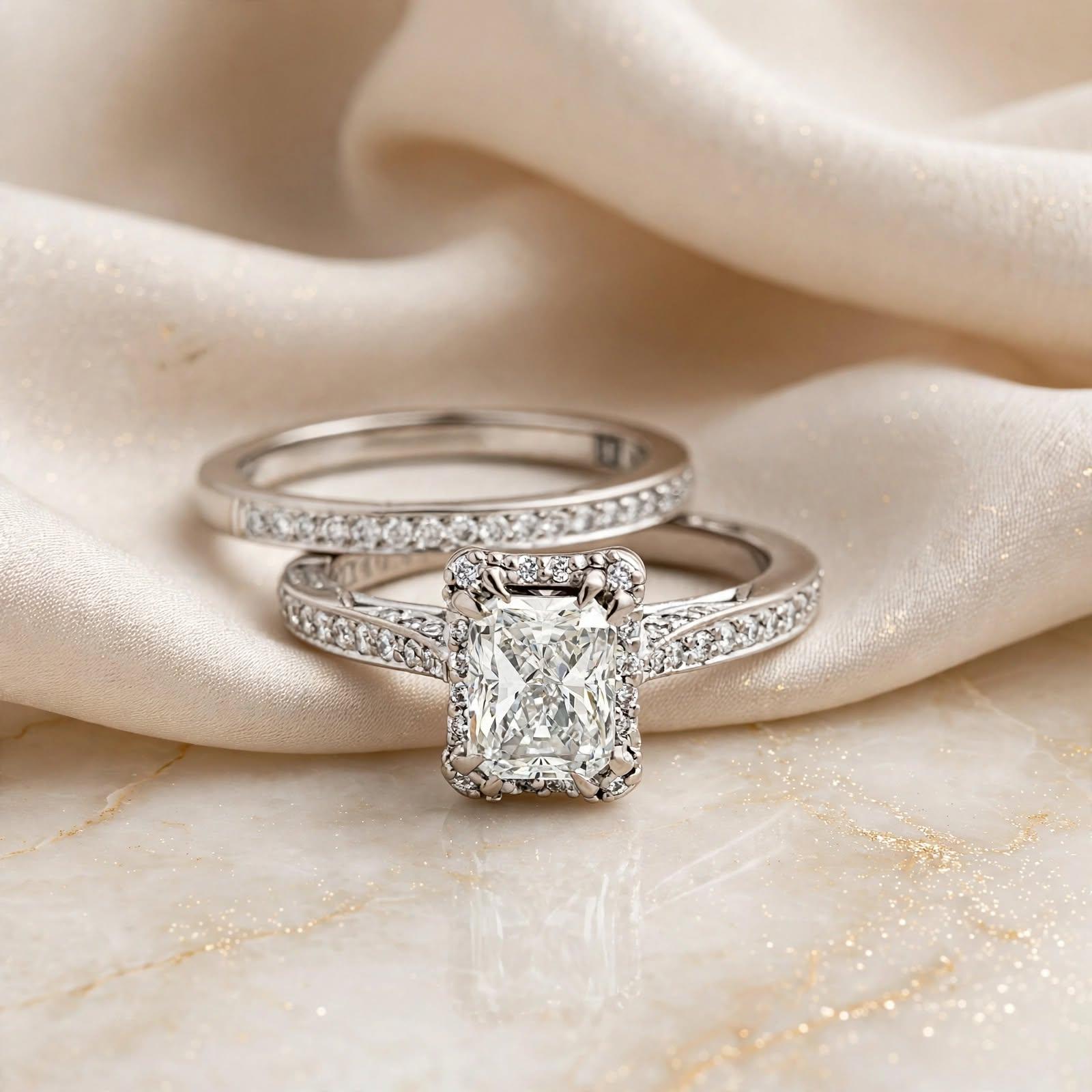 Tacori 18K WG Engagement Ring & Band 0.9ct Lab-Grown and 0.5ct Natural Diamonds