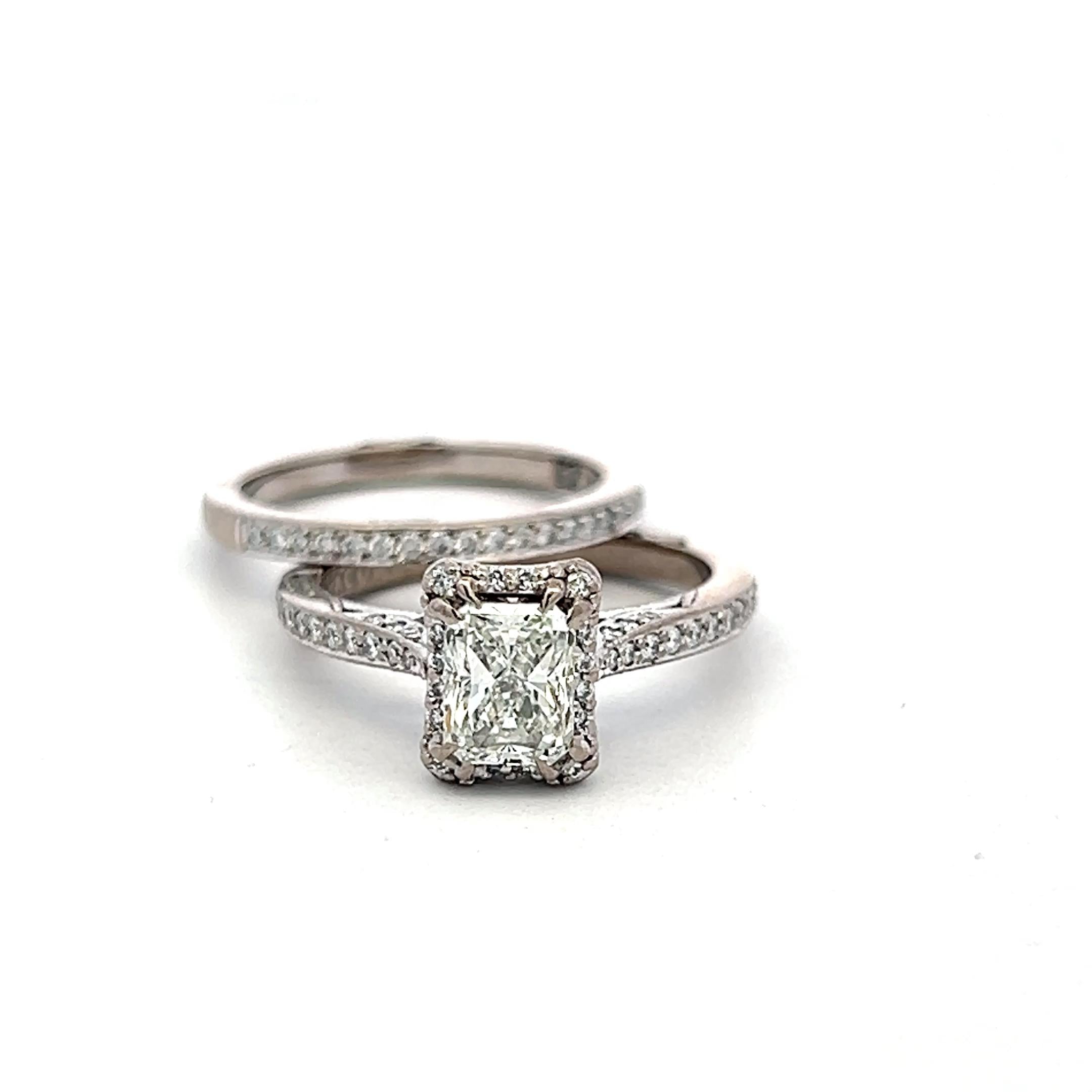 Tacori 18K WG Engagement Ring & Band 0.9ct Lab-Grown and 0.5ct Natural Diamonds