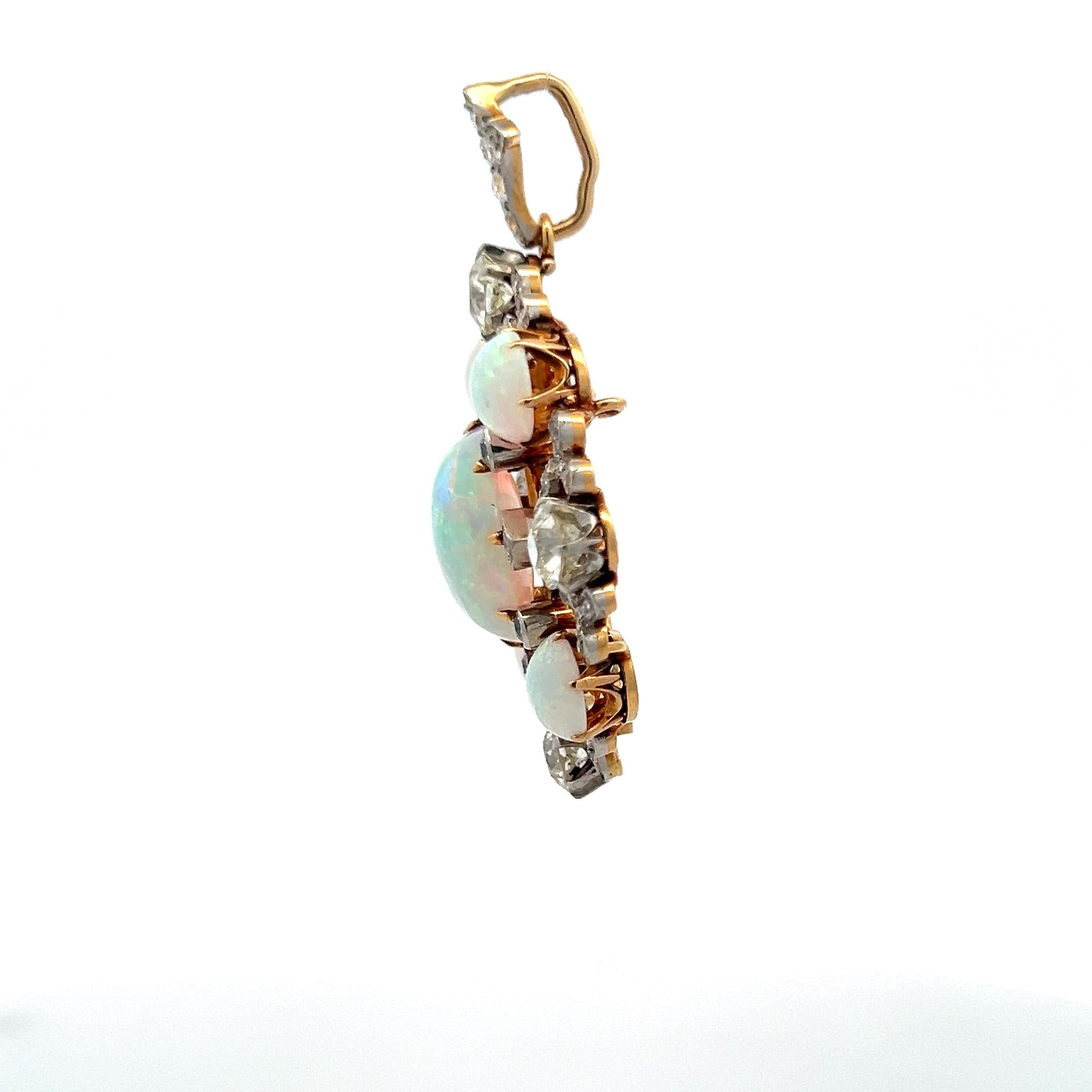 Tiffany & Co 2.80 Carat Old European Cut Diamond 18K Gold-Plat Opal Pendant
