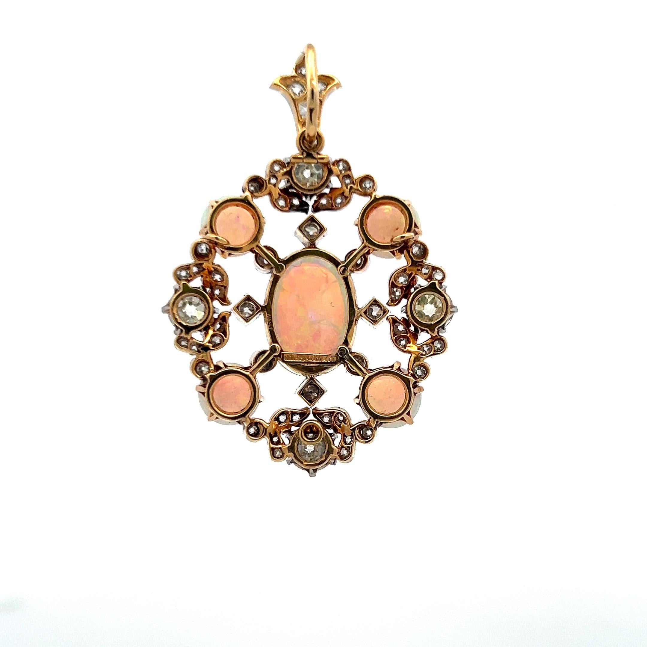 Tiffany & Co 2.80 Carat Old European Cut Diamond 18K Gold-Plat Opal Pendant