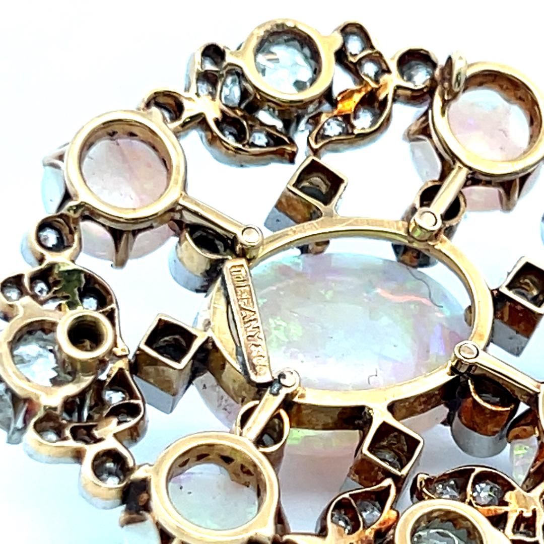 Tiffany & Co 2.80 Carat Old European Cut Diamond 18K Gold-Plat Opal Pendant