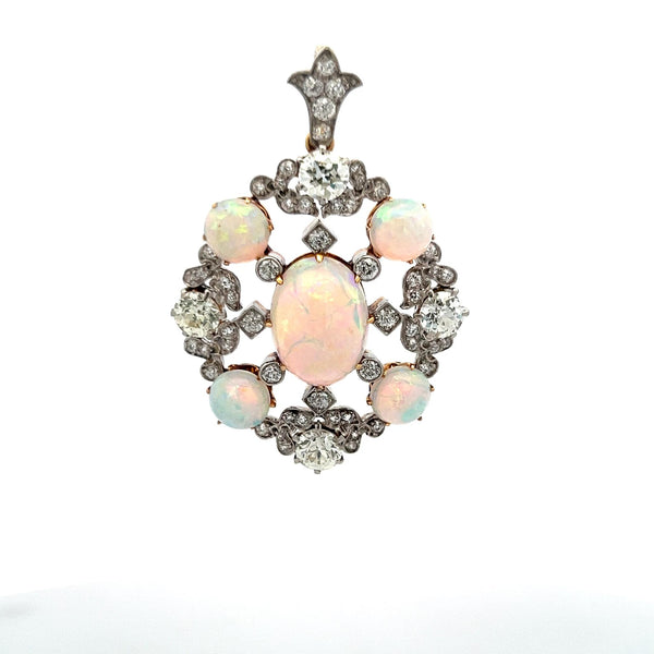 Tiffany & Co 2.80 Carat Old European Cut Diamond 18K Gold-Plat Opal Pendant
