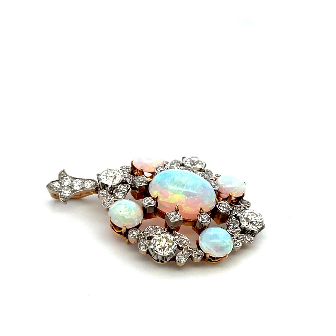 Tiffany & Co 2.80 Carat Old European Cut Diamond 18K Gold-Plat Opal Pendant