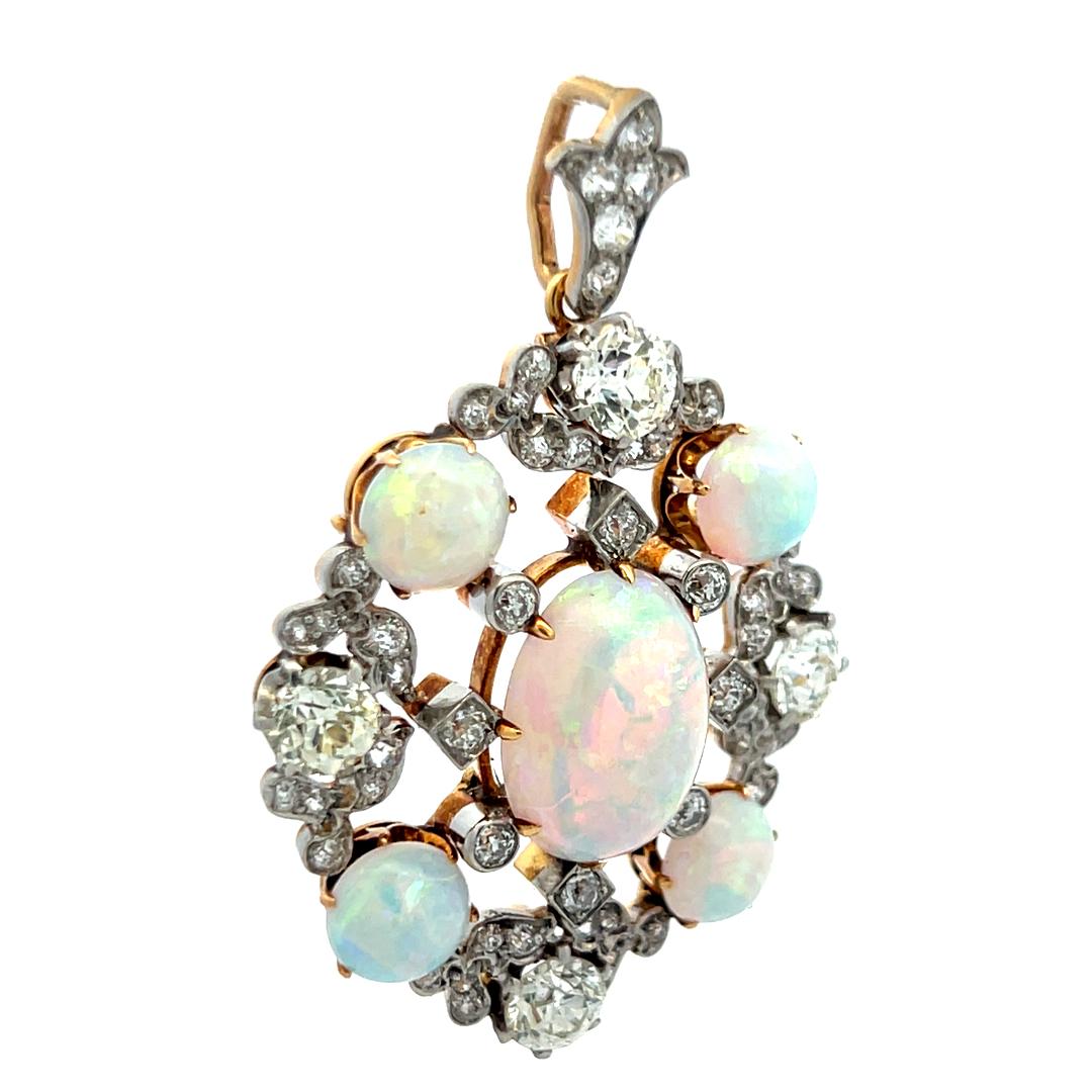 Tiffany & Co 2.80 Carat Old European Cut Diamond 18K Gold-Plat Opal Pendant