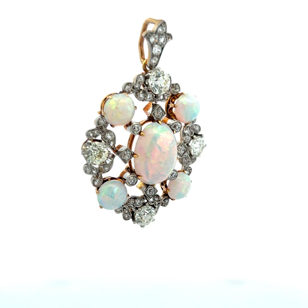Tiffany & Co 2.80 Carat Old European Cut Diamond 18K Gold-Plat Opal Pendant