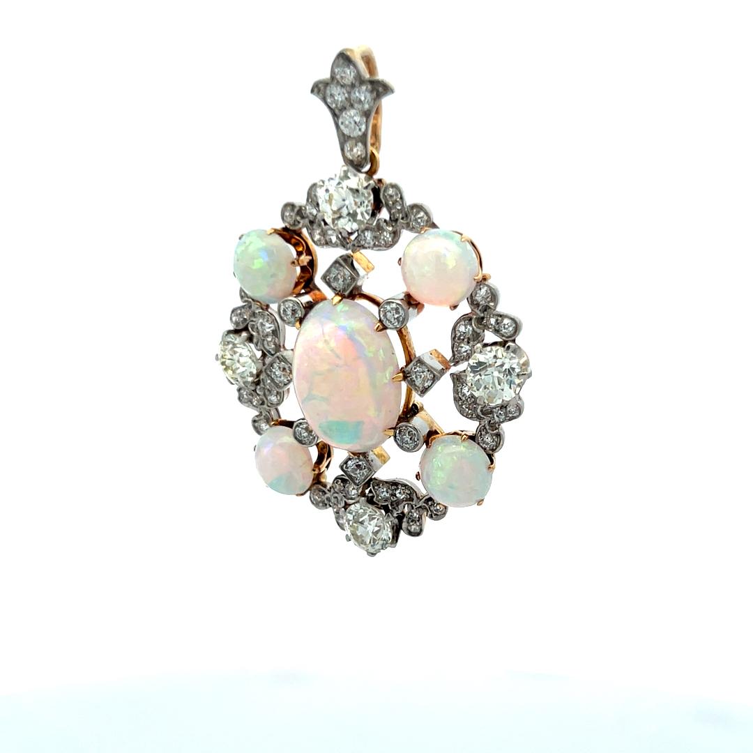Tiffany & Co 2.80 Carat Old European Cut Diamond 18K Gold-Plat Opal Pendant