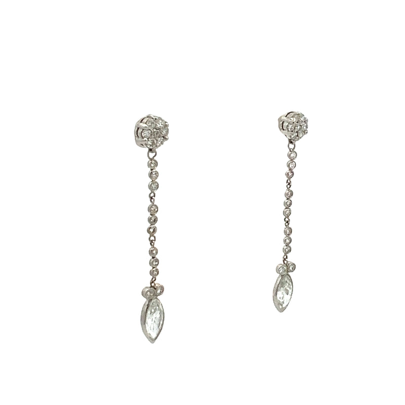 1.77 Carat Marquis Shape E-F SI2-I1 Diamond Platinum Drop Earring