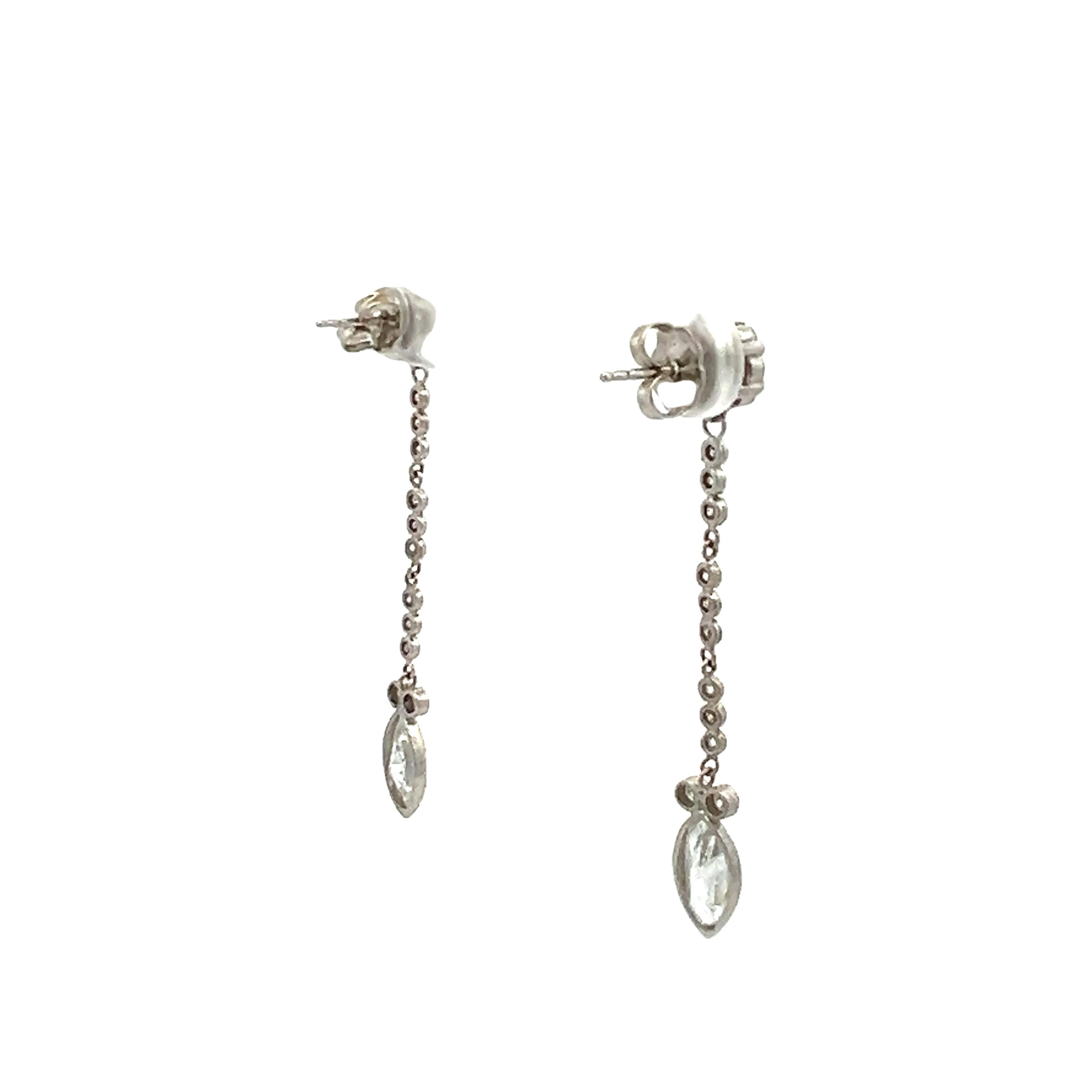 2.11 Carat Marquis Shape and Round Brilliant Diamond Platinum Drop Earrings