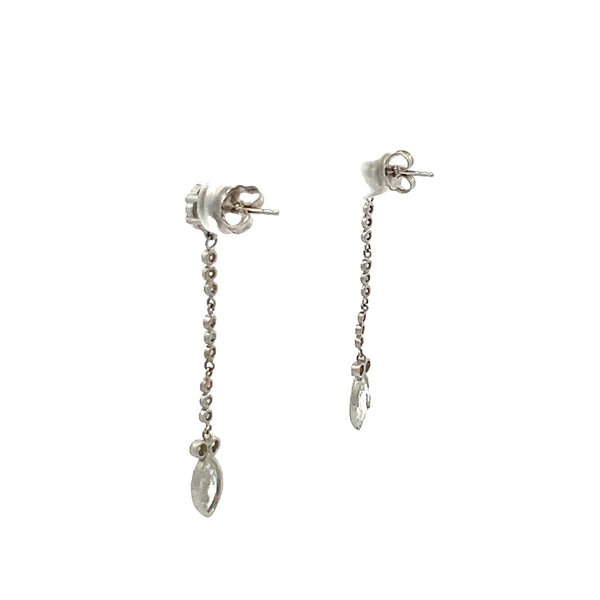 2.11 Carat Marquis Shape and Round Brilliant Diamond Platinum Drop Earrings