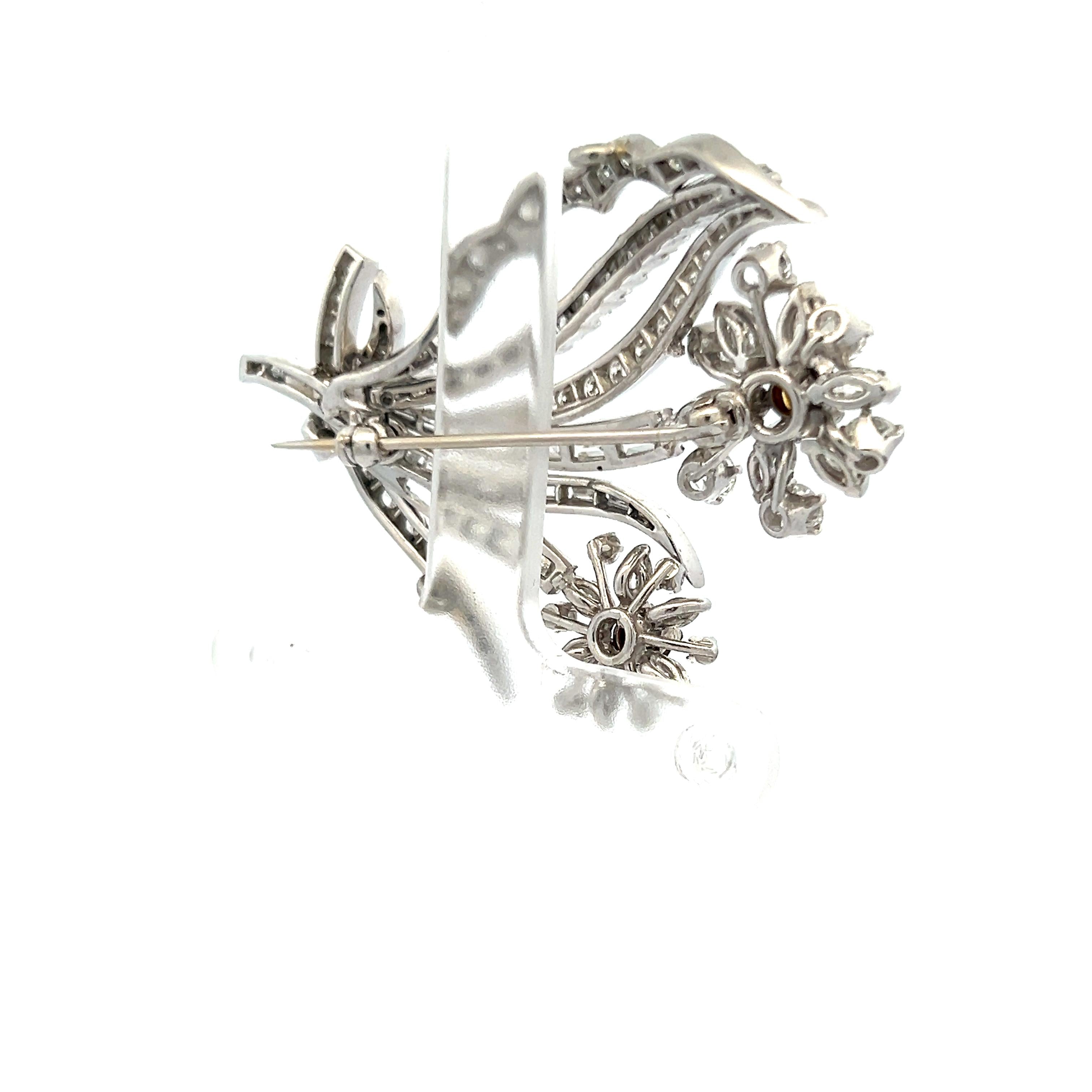 Vintage Platinum Pin Brooch with 4.75 Carat Diamonds 2x1.50 Inches