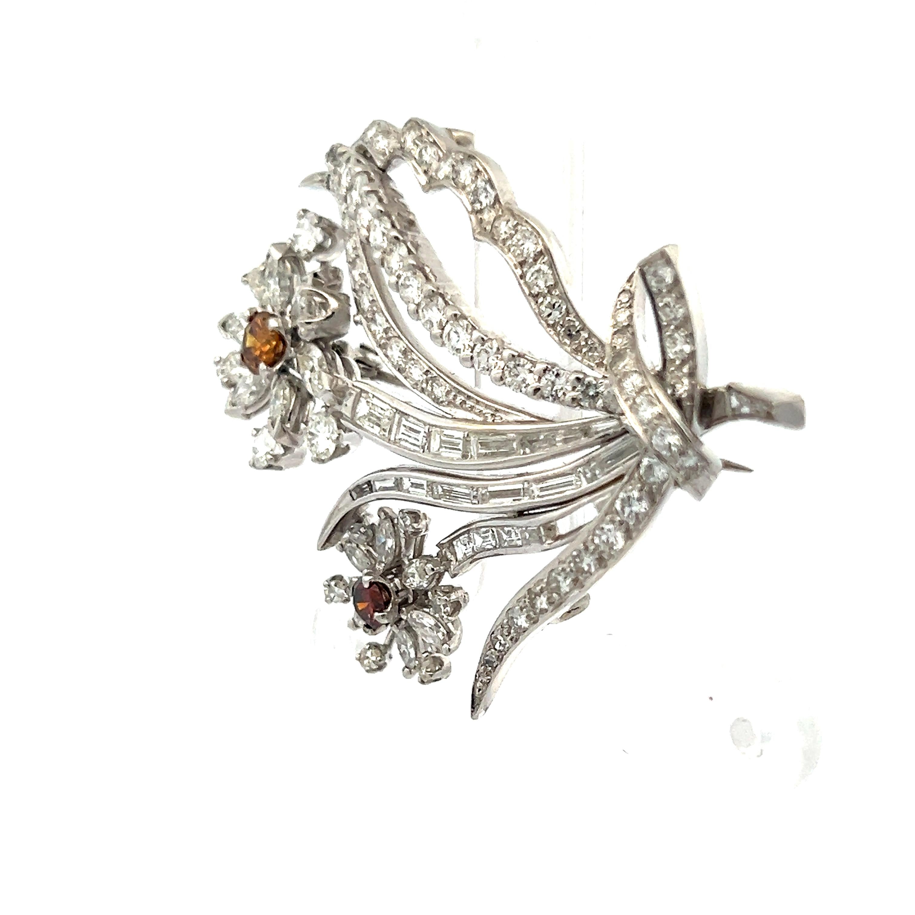 Vintage Platinum Pin Brooch with 4.75 Carat Diamonds 2x1.50 Inches
