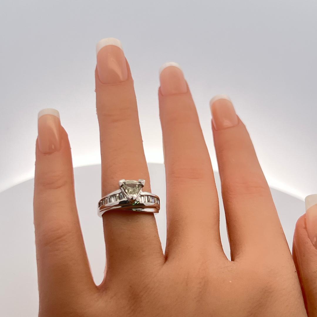 1.16ct Baguette & Triangular Diamond Engagement Ring in 18K White Gold