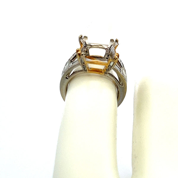 0.50 Carat Baguette and Round Brilliant Diamond 18K Two Tone Gold Semi Mount Ring