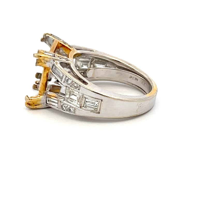 0.50 Carat Baguette and Round Brilliant Diamond 18K Two Tone Gold Semi Mount Ring