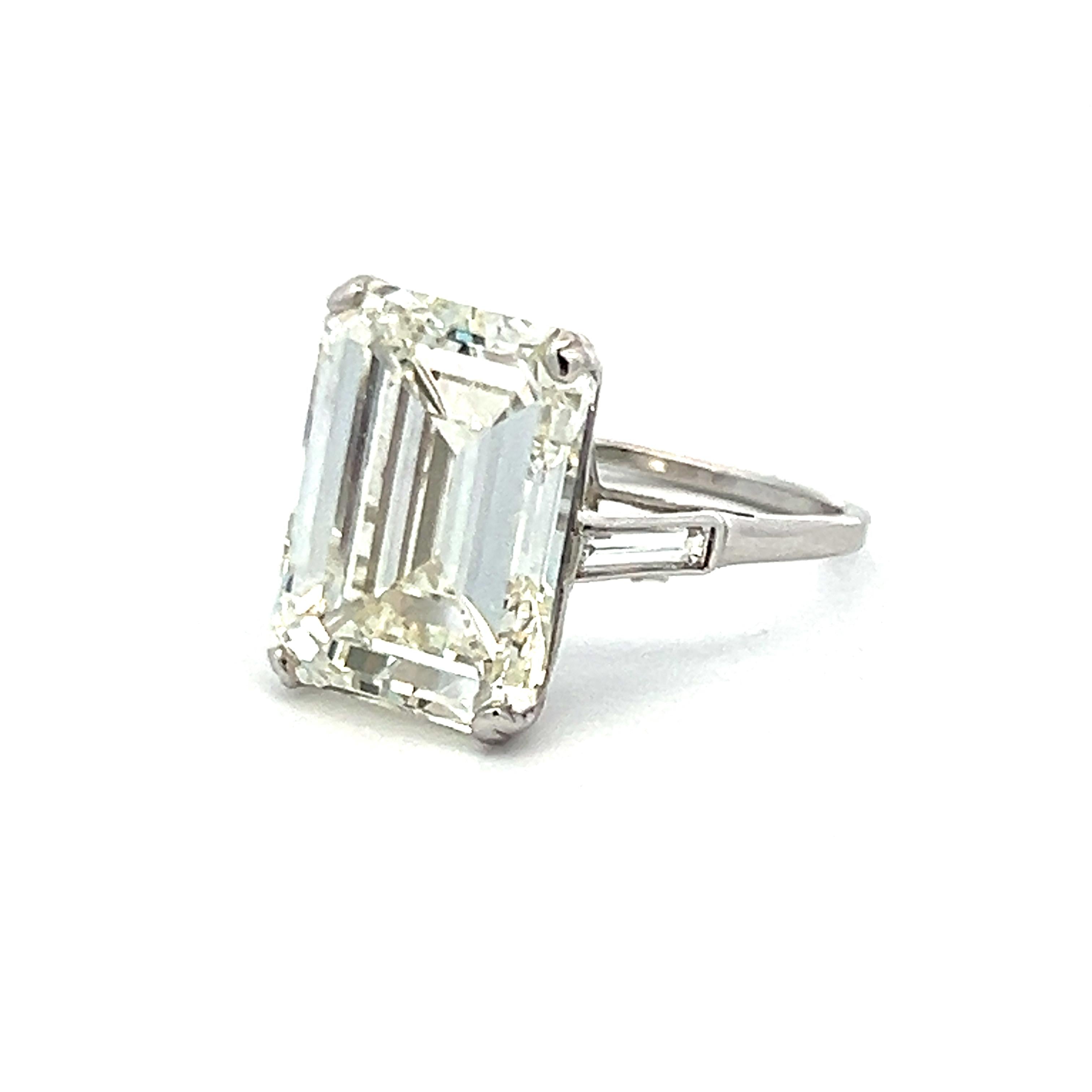 10.04 Carat Emerald Cut and Baguette Shape Diamond Platinum Engagement Ring