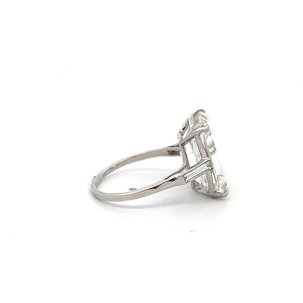 10.04 Carat Emerald Cut and Baguette Shape Diamond Platinum Engagement Ring