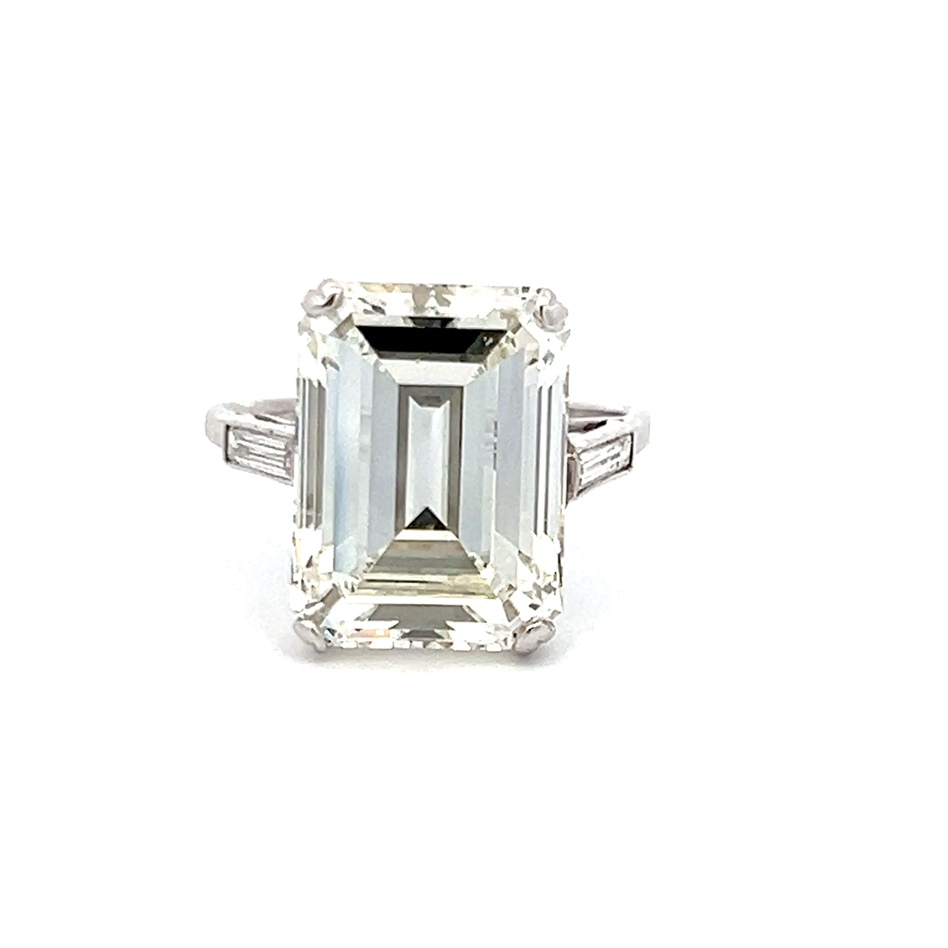 10.04 Carat Emerald Cut and Baguette Shape Diamond Platinum Engagement Ring