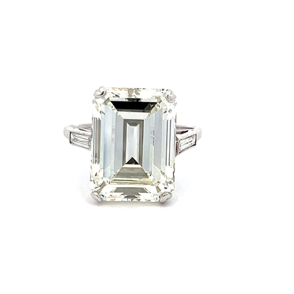 10.04 Carat Emerald Cut and Baguette Shape Diamond Platinum Engagement Ring