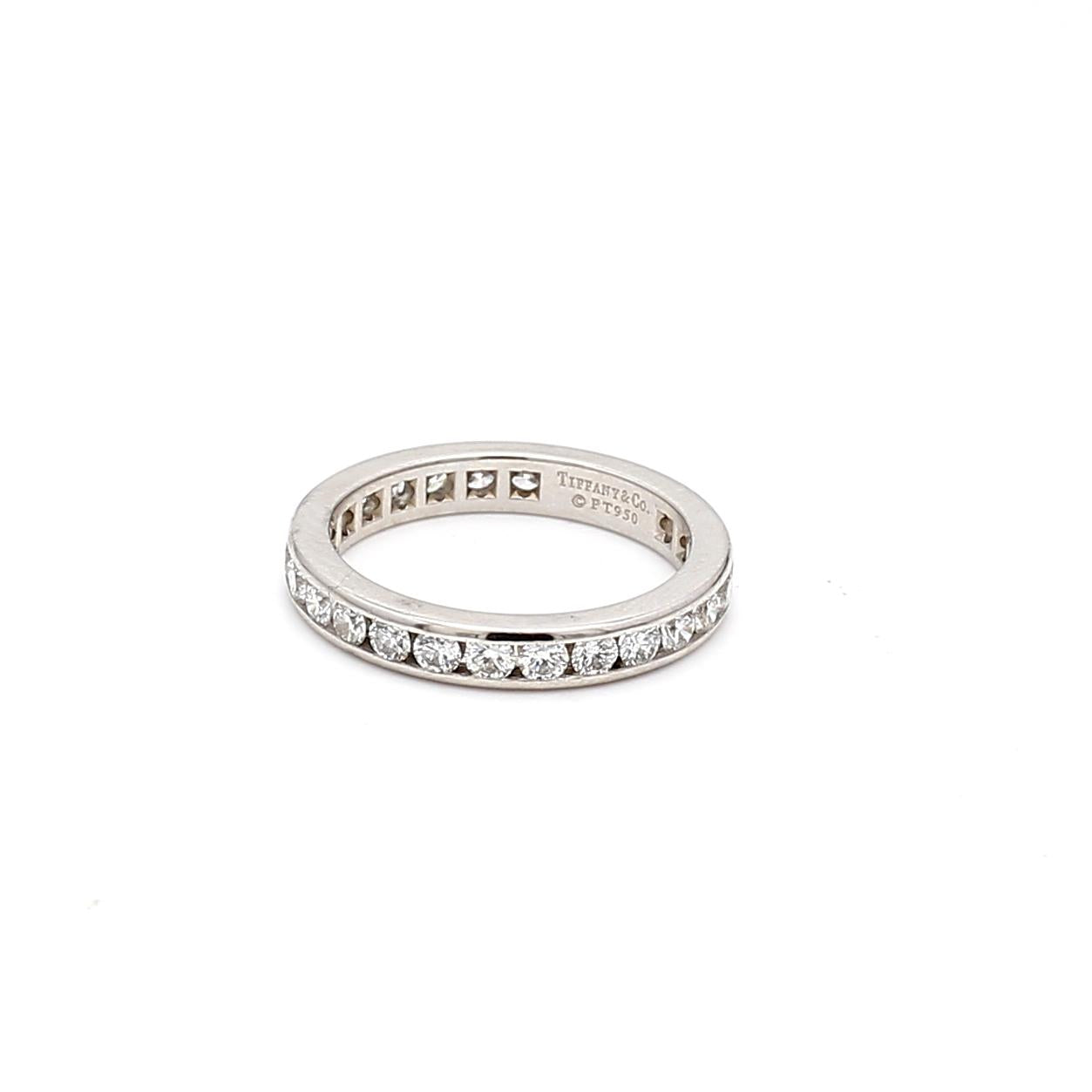 Tiffany & Co Platinum Eternity Band Ring with 1.3 Carat Round Diamonds Size 5