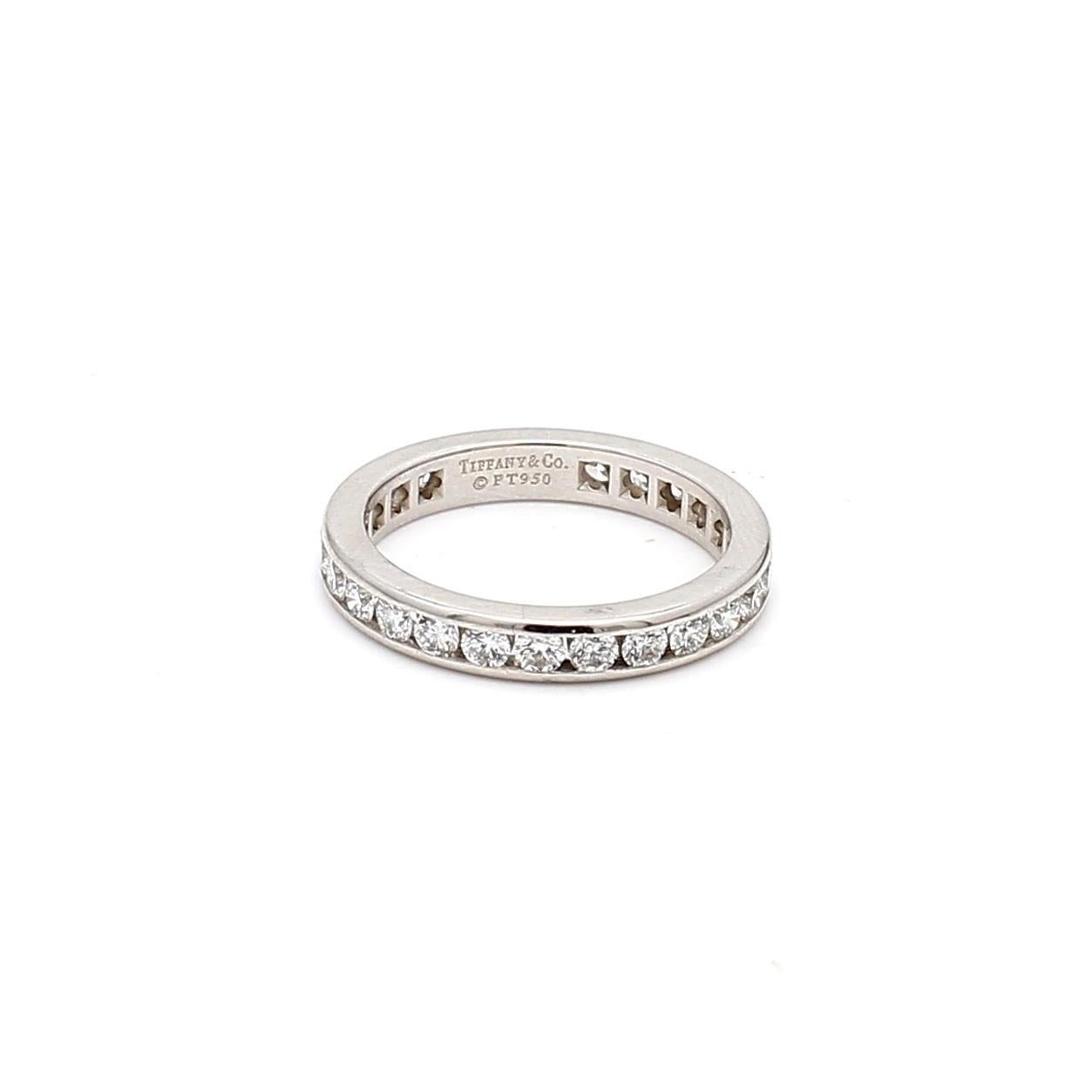Tiffany & Co Platinum Eternity Band Ring with 1.3 Carat Round Diamonds Size 5