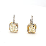 6.48 Carat Radiant Cut W-S VS and Round Diamond 14K Two Tone Gold Drop Earrings