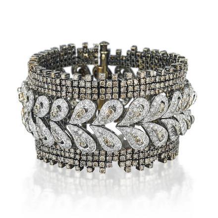 18K Two Tone Gold Link Bracelet & Chandelier Earrings Set 35ct Round Diamonds