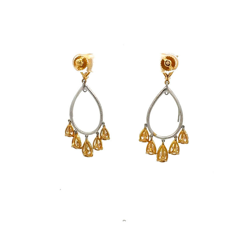 7.82 Carat Pear Shape Intense Fancy Yellow Diamond 18K Two Tone Gold Drop Earrings