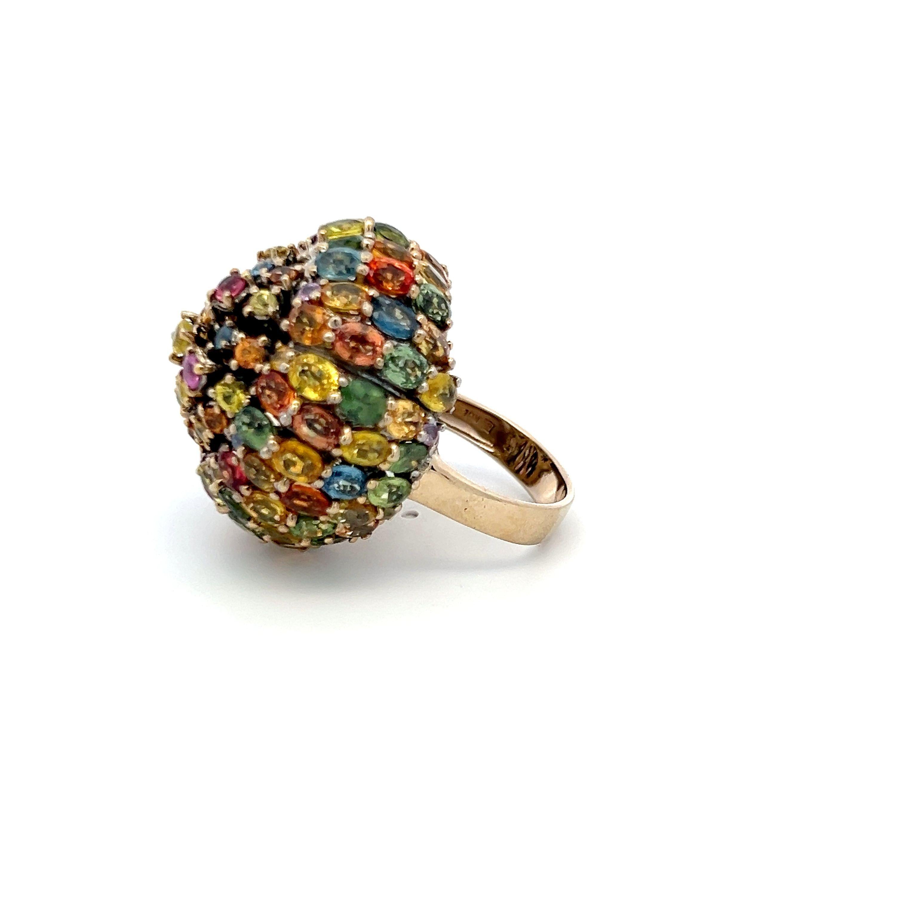 19.00 Carat Multicolor Sapphire 18K Yellow Gold Dome Cocktail Ring