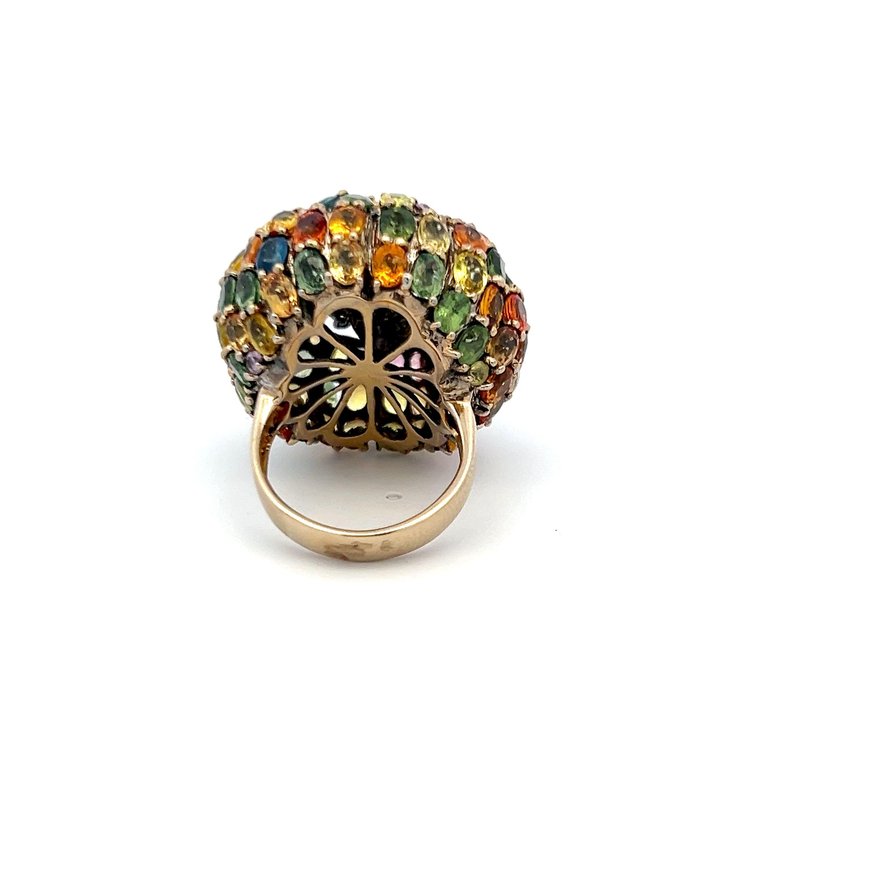 19.00 Carat Multicolor Sapphire 18K Yellow Gold Dome Cocktail Ring