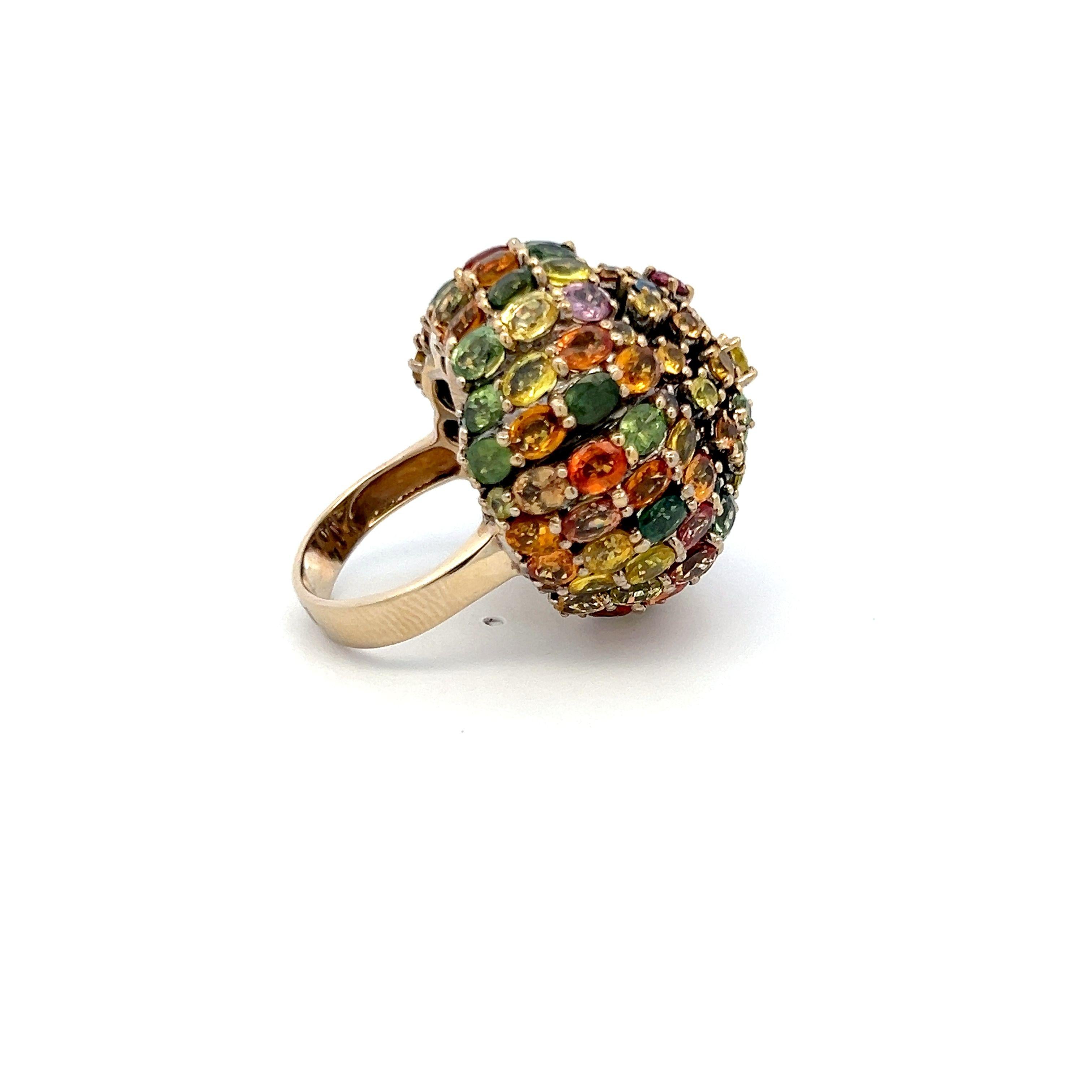 19.00 Carat Multicolor Sapphire 18K Yellow Gold Dome Cocktail Ring