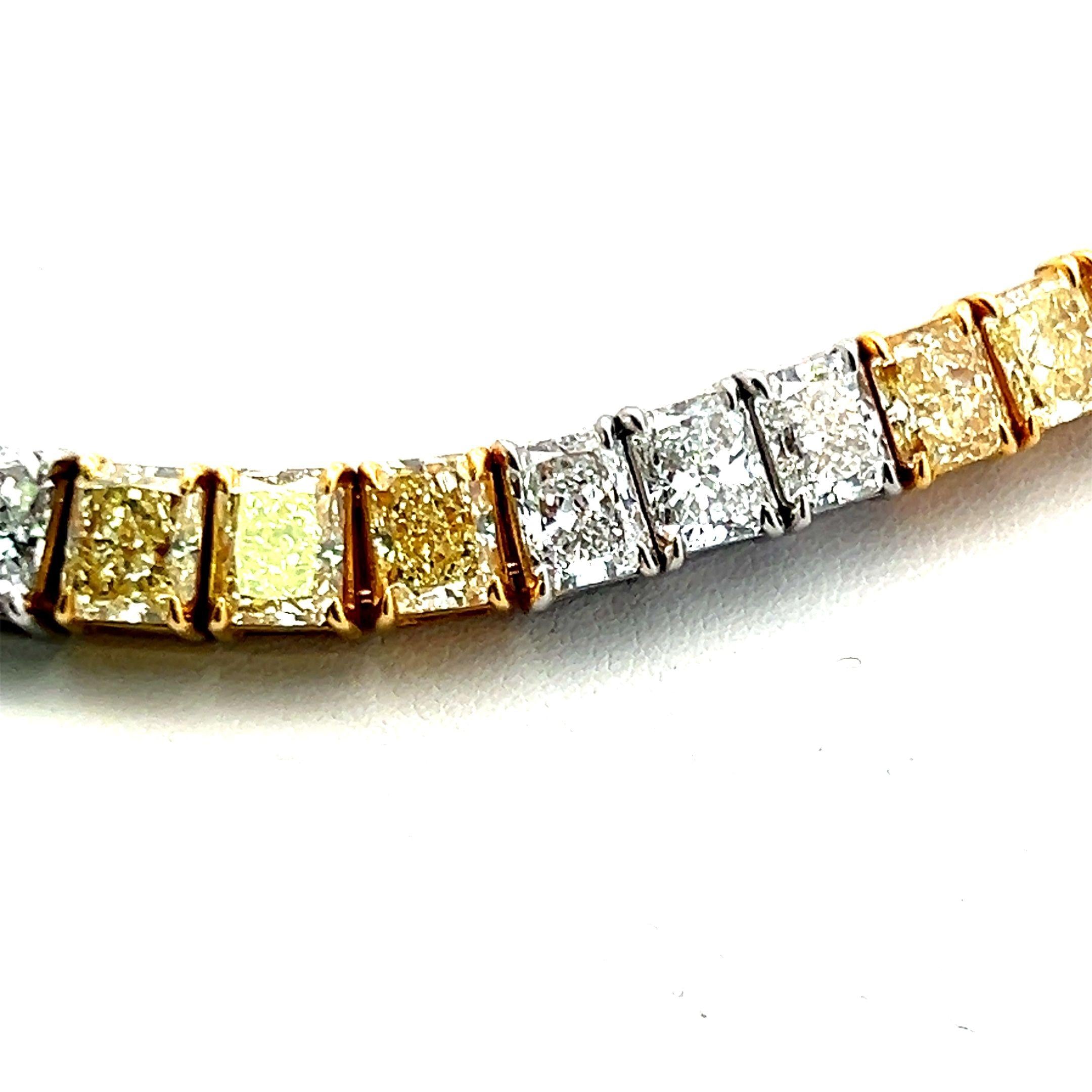80.55 Carat Fancy Yellow & White Radiant Cut Diamond Two-Tone Riviera Necklace