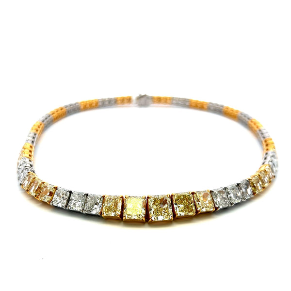 80.55 Carat Fancy Yellow & White Radiant Cut Diamond Two-Tone Riviera Necklace