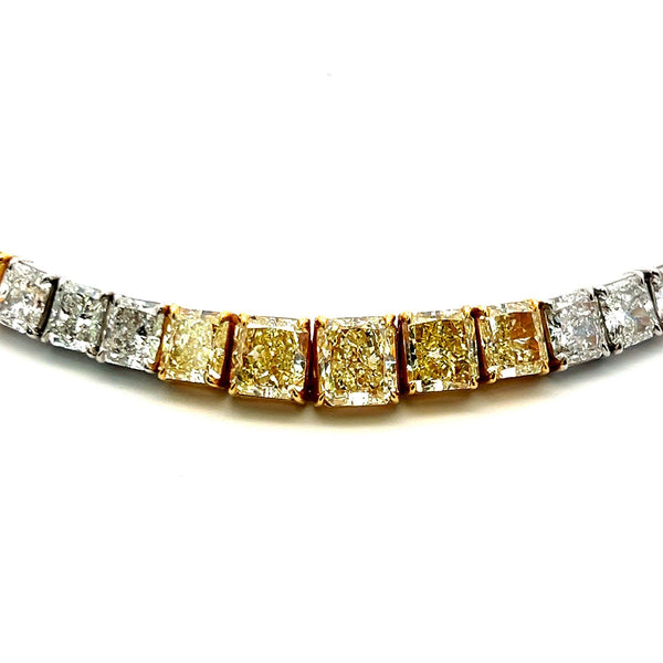 80.55 Carat Fancy Yellow & White Radiant Cut Diamond Two-Tone Riviera Necklace