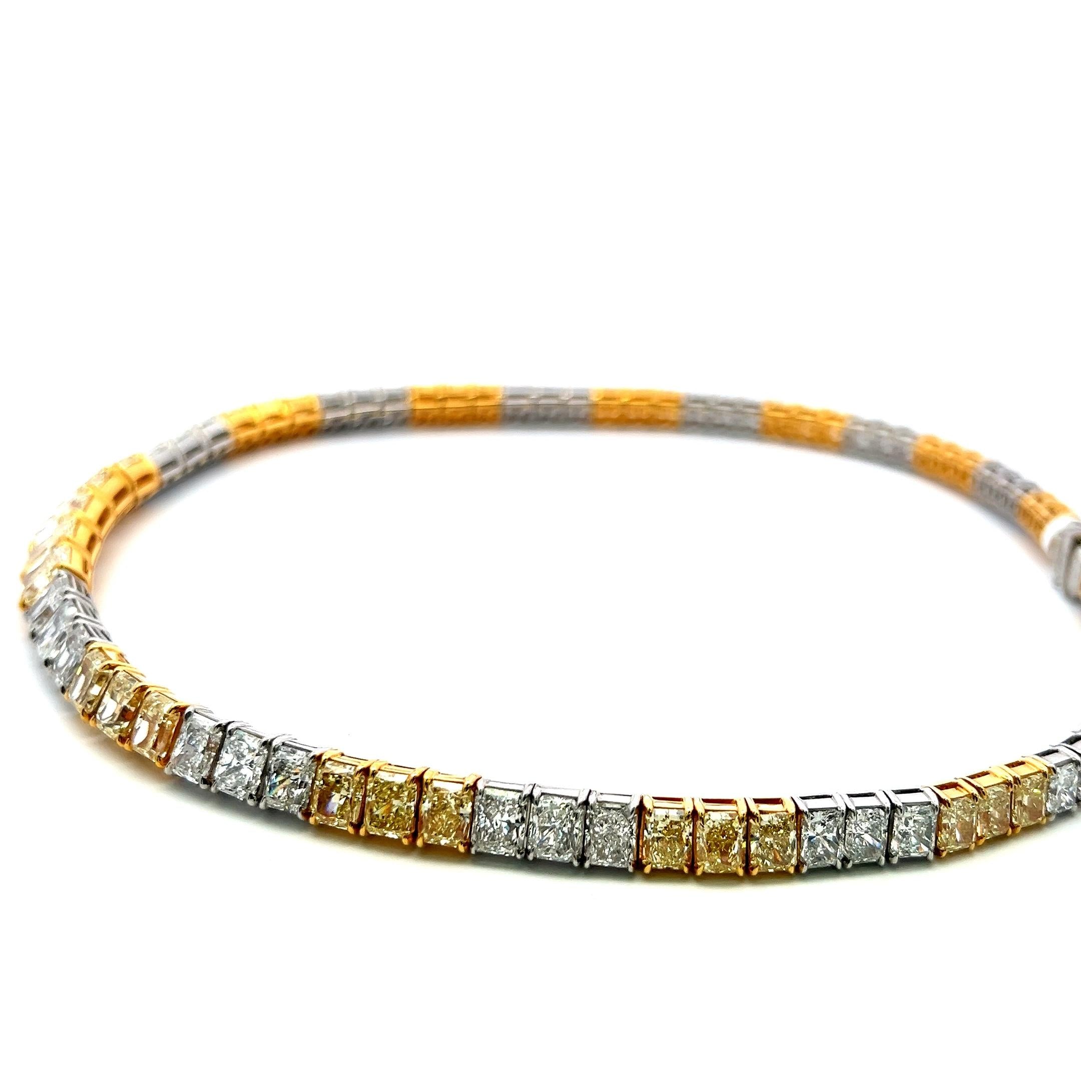 80.55 Carat Fancy Yellow & White Radiant Cut Diamond Two-Tone Riviera Necklace