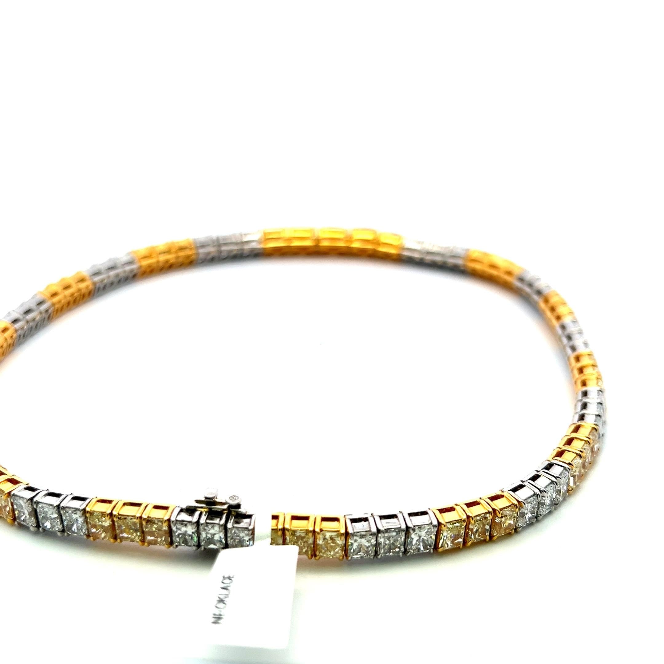 80.55 Carat Fancy Yellow & White Radiant Cut Diamond Two-Tone Riviera Necklace