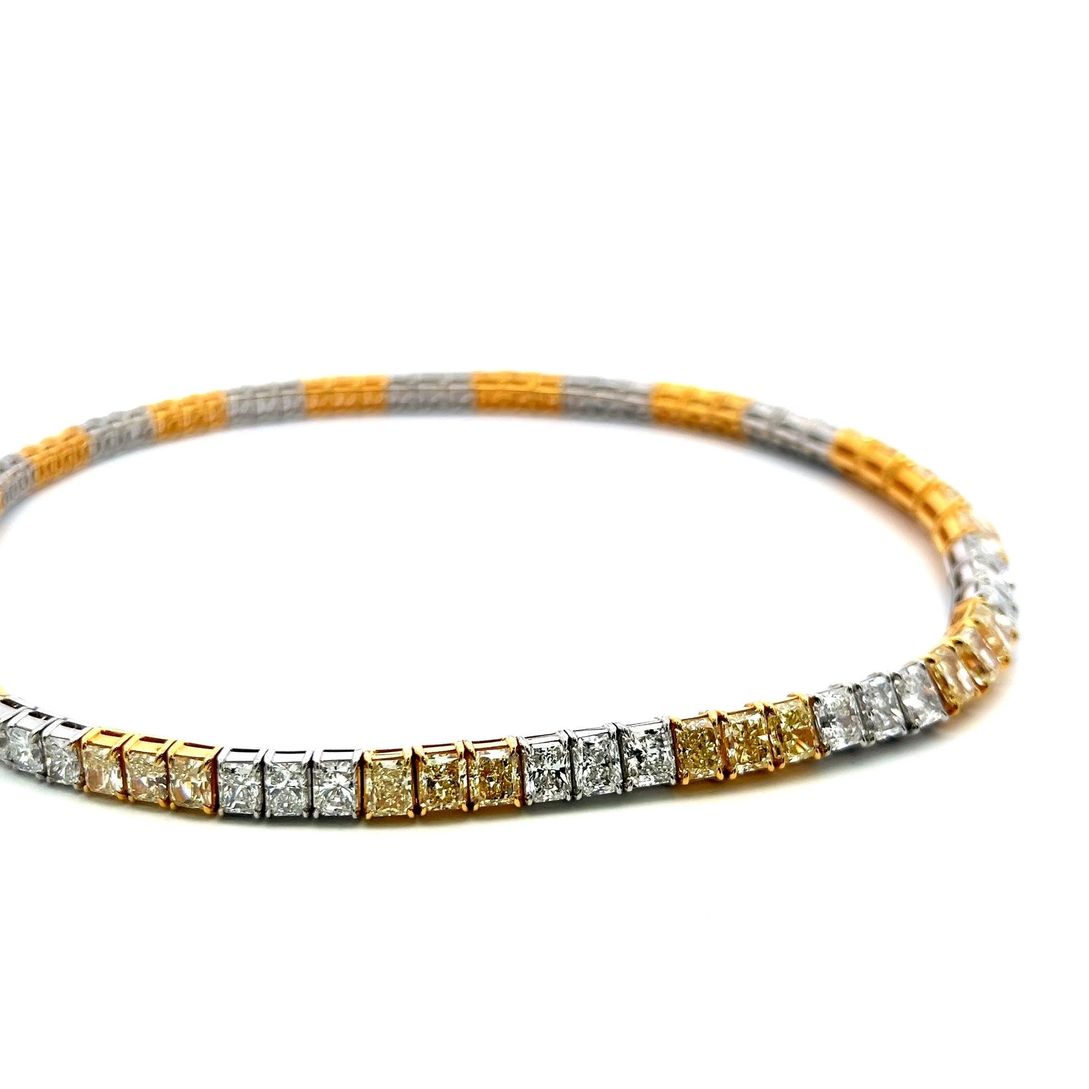 80.55 Carat Fancy Yellow & White Radiant Cut Diamond Two-Tone Riviera Necklace