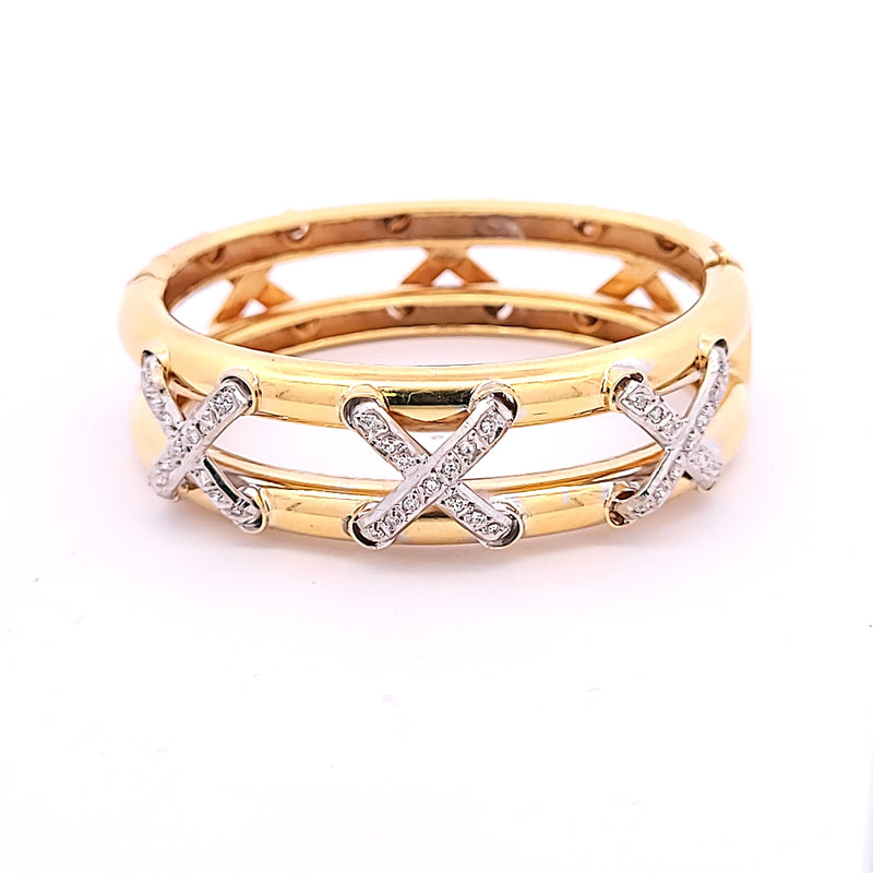 0.78 Carat Round Brilliant G SI1 Diamond 18 Karat Yellow Gold Bangle Bracelet