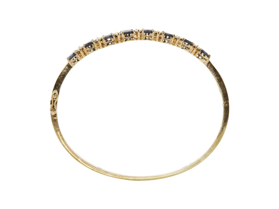 Vintage 14K Yellow Gold Bangle Bracelet with 1 Carat Diamond 6.64 Carat Sapphire