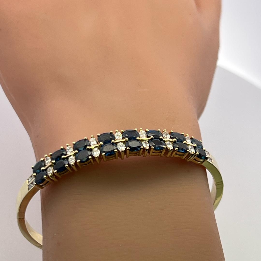 Vintage 14K Yellow Gold Bangle Bracelet with 1 Carat Diamond 6.64 Carat Sapphire