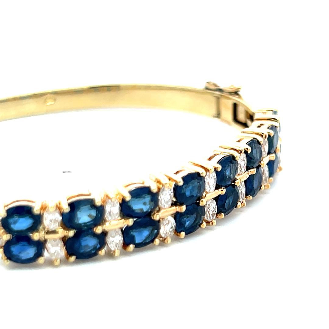 Vintage 14K Yellow Gold Bangle Bracelet with 1 Carat Diamond 6.64 Carat Sapphire