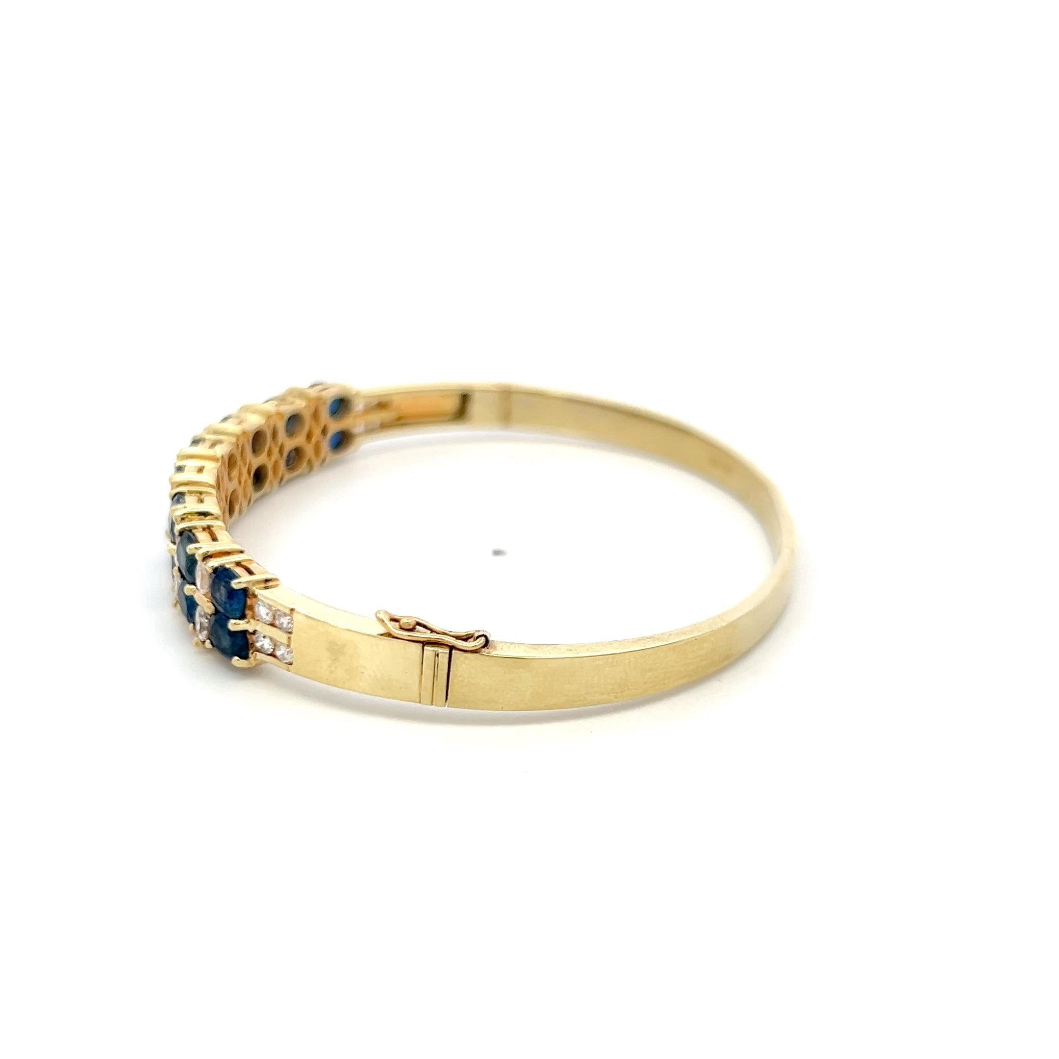 Vintage 14K Yellow Gold Bangle Bracelet with 1 Carat Diamond 6.64 Carat Sapphire